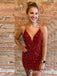 Sexy Sparkle Red Spaghetti Straps Multi Straps Mermaid Short Homecoming Dresses Tight , QB0628