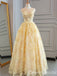 Light Yellow Illusion Lace Appliques A-line Evening Gown Maxi Long Evening Party Prom Dresses ,WGP1128