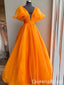 Orange Deep V-neck A-line Ball Gown Evening Gown Maxi Long Formal Dresses Prom Dresses with Bubble Sleeves,WGP965