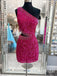 Elegant Pink One Shoulder Sequin Simple Cheap Short Homecoming Dresses, QB0462