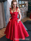 Elegant Red Ruffle Simple Spaghetti Straps Cheap Sleeveless Homecoming Dresses,QB0383