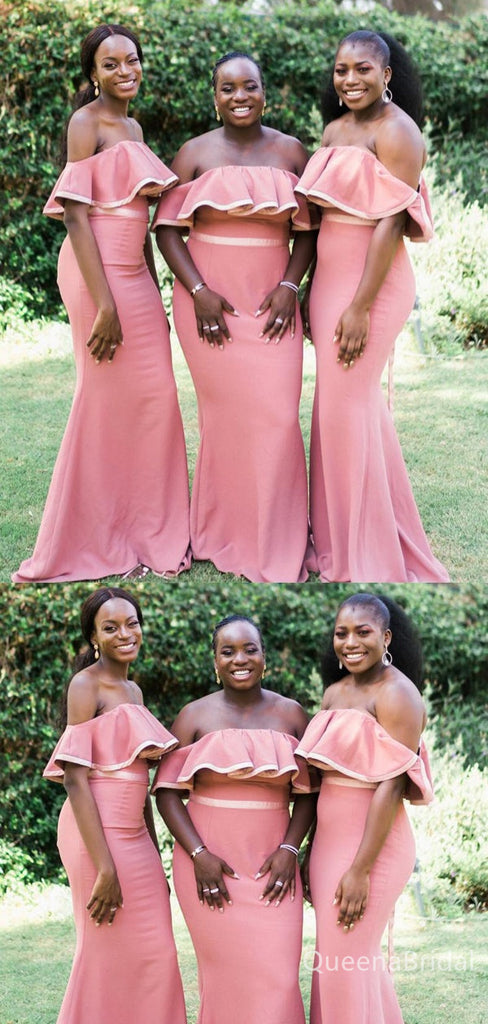 Blush Pink Strapless Mermaid Long Bridesmaid Dresses , BDS0197