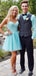 Light Blue Sweetheart Spaghetti Straps A-line Graduation Party Short Homecoming Dresses, QB0777