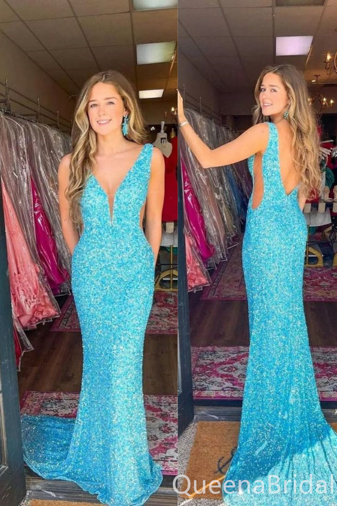 Stunning Blue Plunging Mermaid Party Dress Long Prom Dresses to Impress ,WGP1710