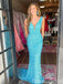 Stunning Blue Plunging Mermaid Party Dress Long Prom Dresses to Impress ,WGP1710