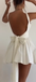 Sexy Open Back Unique A-line White Square Neck Short Homecoming Dresses with Bow, QB0567