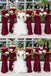 Burgundy Off Shoulder Mermaid Long Bridesmaid Dresses , BDS0205