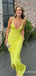 Sexy Yellow Plunging Spaghetti Straps Sheath Evening Gown Maxi Long Formal Dresses Prom Dresses ,WGP881