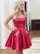 Elegant Red Strapless Beadings Simple Cheap Short Homecoming Dresses, QB0515