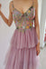 Elegant Pink A-Line Spaghetti Strap Ruffles Appliques Long Prom Dresses,WGP437