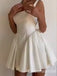 Sexy Open Back Unique A-line White Square Neck Short Homecoming Dresses with Bow, QB0567