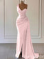 One Shoulder Light Pink Beaded Mermaid Evening Gown Maxi Long Evening Party Prom Dresses ,WGP1205