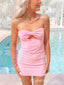 Elegant Pink Strapless Sleeveless Mermaid Simple Short Homecoming Dresses, QB0404