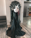 Black Strapless Mermaid V Neck Long Prom Dresses to Impress with Train,WGP1335