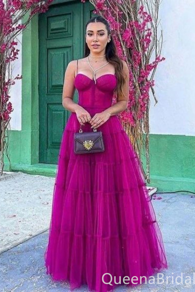 Spaghetti Straps Sheer Corset Bodice A-line Evening Gown Maxi Long Evening Party Prom Dresses ,WGP1157