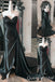 Black Strapless Mermaid V Neck Long Prom Dresses to Impress with Train,WGP1335