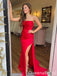 Red Mermaid Strapless Lace Up Back Evening Gown Maxi Long Formal Dresses Prom Dresses with Side Slit ,WGP969