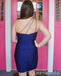 Mermaid One Shoulder Lace Up Back Royal Blue Tight Graduation Party Short Homecoming Dresses ,QB0724