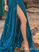 Sexy Strapless Sparkle High Side Slit V-neck A-line Evening Gown Long Formal Dresses Prom Dresses ,WGP766