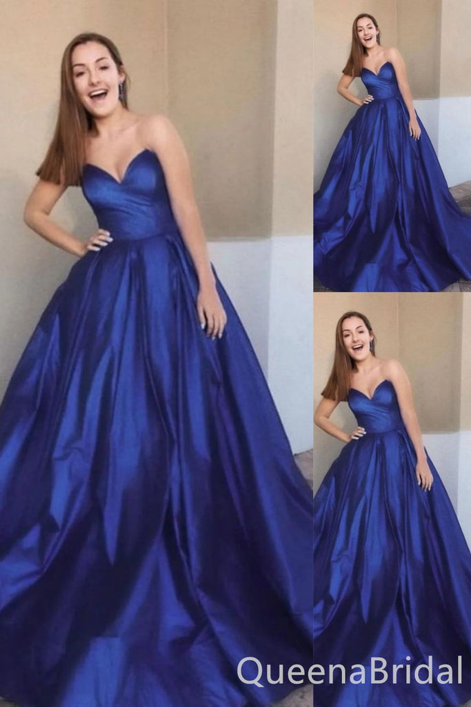 Blue Strapless A-line Sweetheart Evening Gown Maxi Long Evening Party Prom Dresses ,WGP1133