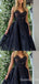 Unique Black Lace Appliques A-line Short Homecoming Dresses with Pleats, QB0609