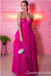 Strapless Hot Pink Sheer Corset Bodice Layer A-line Evening Gown Maxi Long Evening Party Prom Dresses ,WGP1158