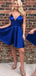 Elegant Royal Blue Spaghetti Straps V Neck Simple Cheap Short Homecoming Dresses, QB0511