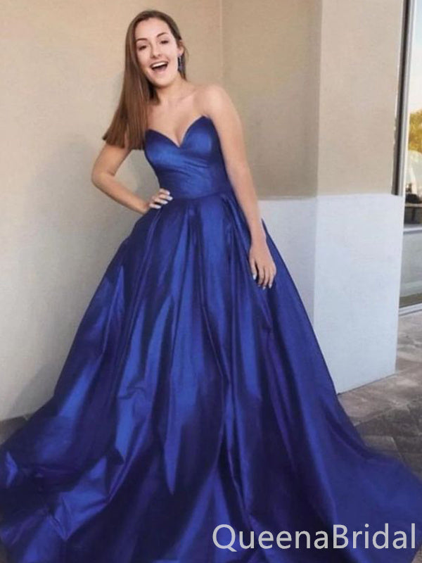 Blue Strapless A-line Sweetheart Evening Gown Maxi Long Evening Party Prom Dresses ,WGP1133