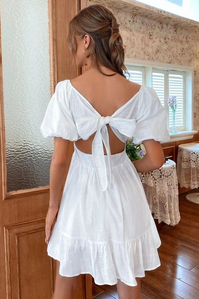 Elegant White Chiffon A-Line Cheap Simple Short Homecoming Dresses, QB0435