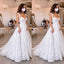 Elegant White Spaghetti Straps V Neck Lace Appliques A-Line Long Wedding Dresses,WGP205