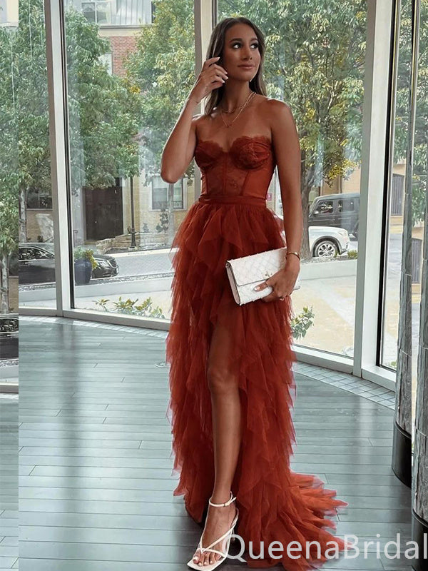 Sexy Strapless Sheer Corset High Low Evening Gown Maxi Long Formal Dresses Prom Dresses,WGP913