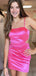 Elegant Pink Spaghetti Straps Button Back Sheath Simple Cheap Short Homecoming Dresses, QB0453