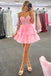 Elegant Pink Ruffles Tulle Lace Appliqueas Illusion A-Line Simple Short Homecoming Dresses, QB0411