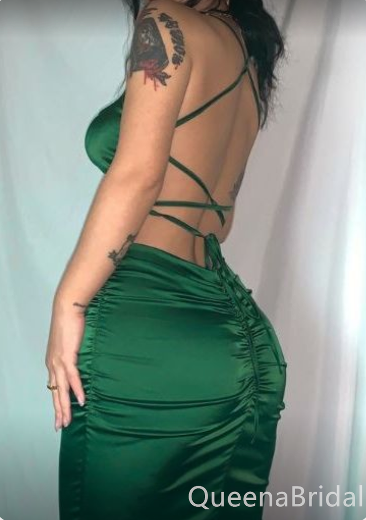 Emerald Green Mermaid Spaghetti Straps Lace Up Back Evening Gown Maxi Long Evening Party Prom Dresses ,WGP1013