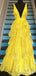 Yellow A-line Deep V-neck Lace Appliques Evening Gown Maxi Long Formal Dresses Prom Dresses,WGP984