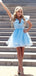 Cute Unique Blue Tulle A-line Short Homecoming Dresses with Ruffles, QB0557