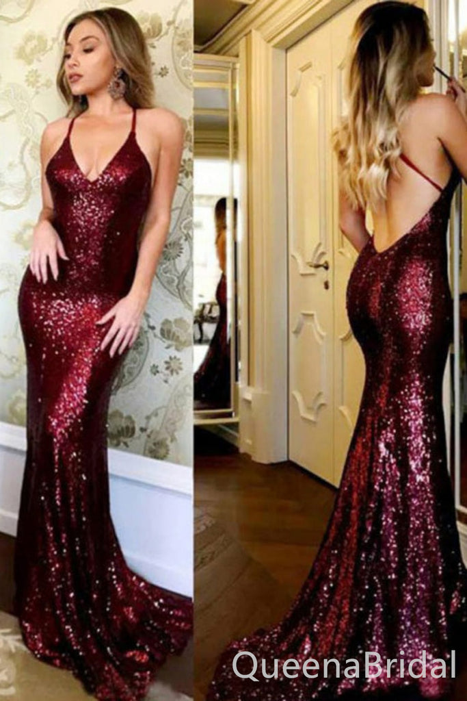 Stunning Burgundy Mermaid Spaghetti Straps Party Dress Long Prom Dresses to Impress ,WGP1527