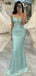 Charming Sexy Mermaid Sparkle Mint Green Lace Appliques Spaghetti Straps Plunging Evening Gown Long Formal Dresses Prom Dresses,WGP808