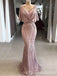 Pink V Neck Mermaid Evening Gown Long Evening Party Prom Dresses ,WGP1242