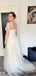 Elegant White Spaghetti Strap A-Line Lace V Neck Long Wedding Dresses,WGP216