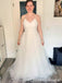 Elegant White Spaghetti Strap A-Line Lace V Neck Long Wedding Dresses,WGP216