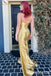 Gold Mermaid Sweetheart Evening Gown Maxi Long Evening Party Prom Dresses with Side Slit ,WGP1058