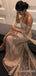 Sparkle Champagne Strapless Long Sleeves Mermaid Long Prom Dresses to Impress with Slit,WGP1338