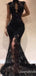 Black Mermaid High Neck Plunging Lace Appliques Sleeveless Evening Gown Maxi Long Evening Party Prom Dresses with Front Slit ,WGP1001