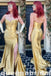 Gold Mermaid Sweetheart Evening Gown Maxi Long Evening Party Prom Dresses with Side Slit ,WGP1058