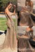 Sparkle Champagne Strapless Long Sleeves Mermaid Long Prom Dresses to Impress with Slit,WGP1338