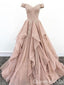 Gorgeous Elegant Dark Pink Off-the-shoulder Sweetheart A-line Lace Appliques Layer Evening Gown Maxi Long Formal Dresses Prom Dresses with Ruffles ,WGP904