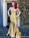 Gold Mermaid Sweetheart Evening Gown Maxi Long Evening Party Prom Dresses with Side Slit ,WGP1058