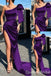 Purple Mermaid One Shoulder Bow Knot Evening Gown Maxi Long Evening Party Prom Dresses with Side Slit ,WGP1134