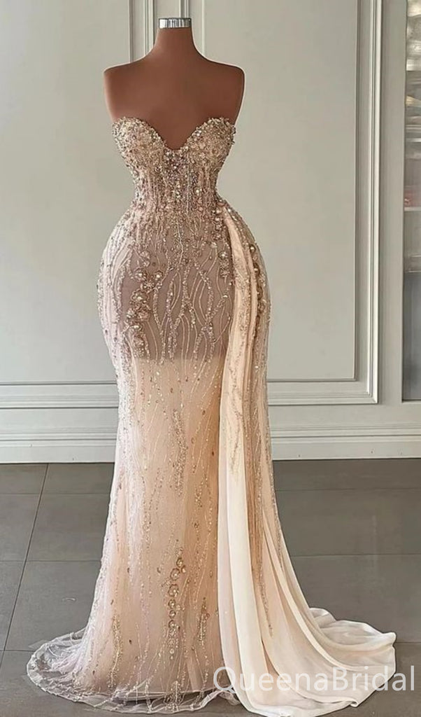 Stylish Pear Pink Strapless Sweetheart Mermaid Evening Gown Long Evening Party Prom Dresses ,WGP1244